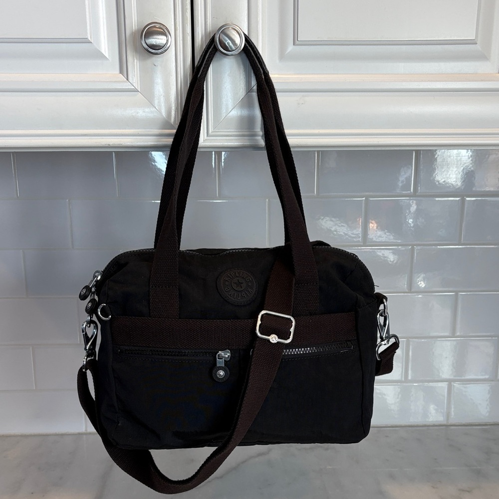 Kipling Klara Crossbody Shoulder Bag Purse Black Nylon Satchel